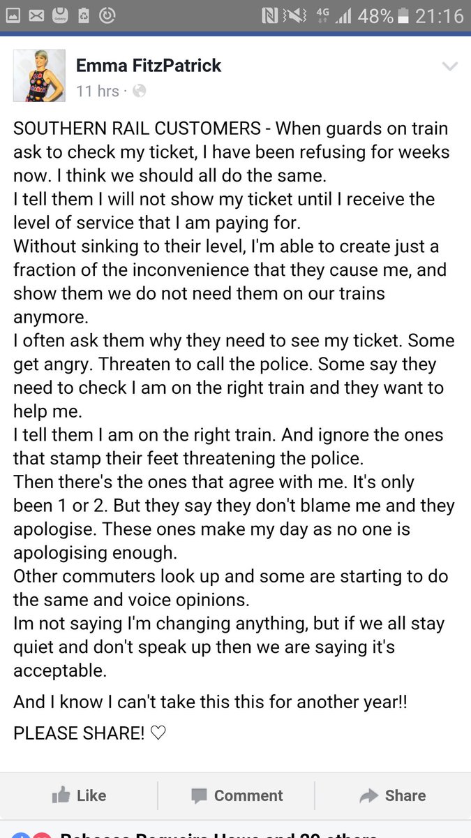 EmmaFitzRUSH's tweet photo. #SOUTHERNRAIL CUSTOMERS! Check out MY 'strike' action against lazy, slacking, 'striking' guards! #peoplepower! @ABCommuters #southernfail https://t.co/XIYc2MFLPx