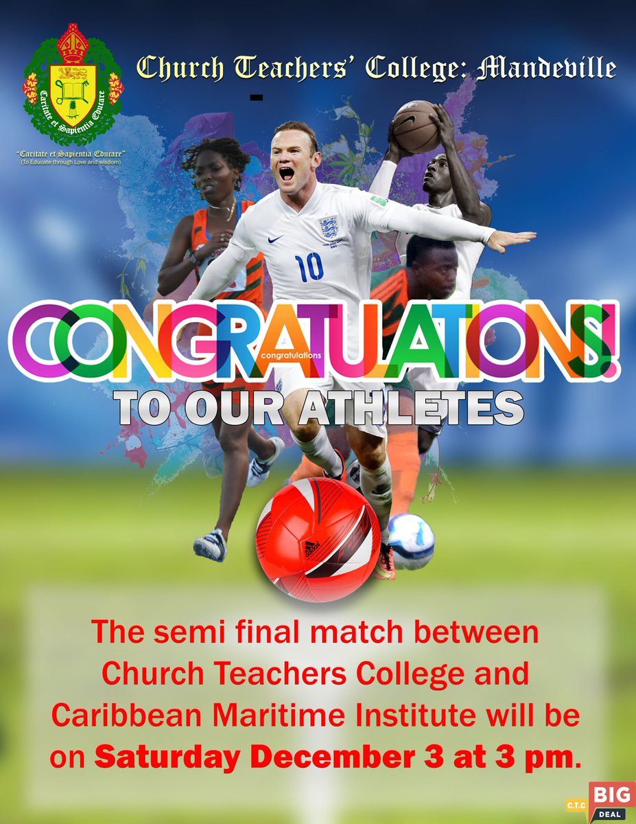 The semi final match between Church Teachers College and 
Caribbean Maritime Institute will be on Saturday December 3 at 3 pm.