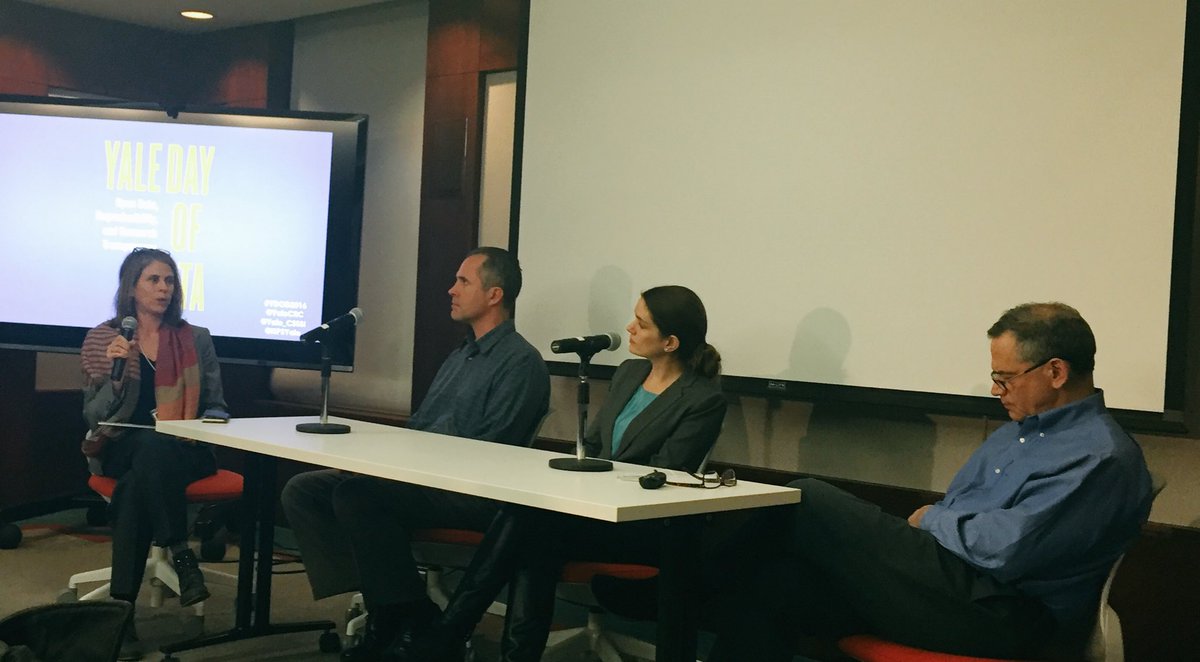 Fantastic final panel for the #ydod2016 <a href="/BrianNosek/">Brian Nosek (@briannosek@nerdculture.de)</a> <a href="/hmkyale/">Harlan Krumholz</a> @emckiernan13 moderated by <a href="/l_peer/">Limor Peer</a>