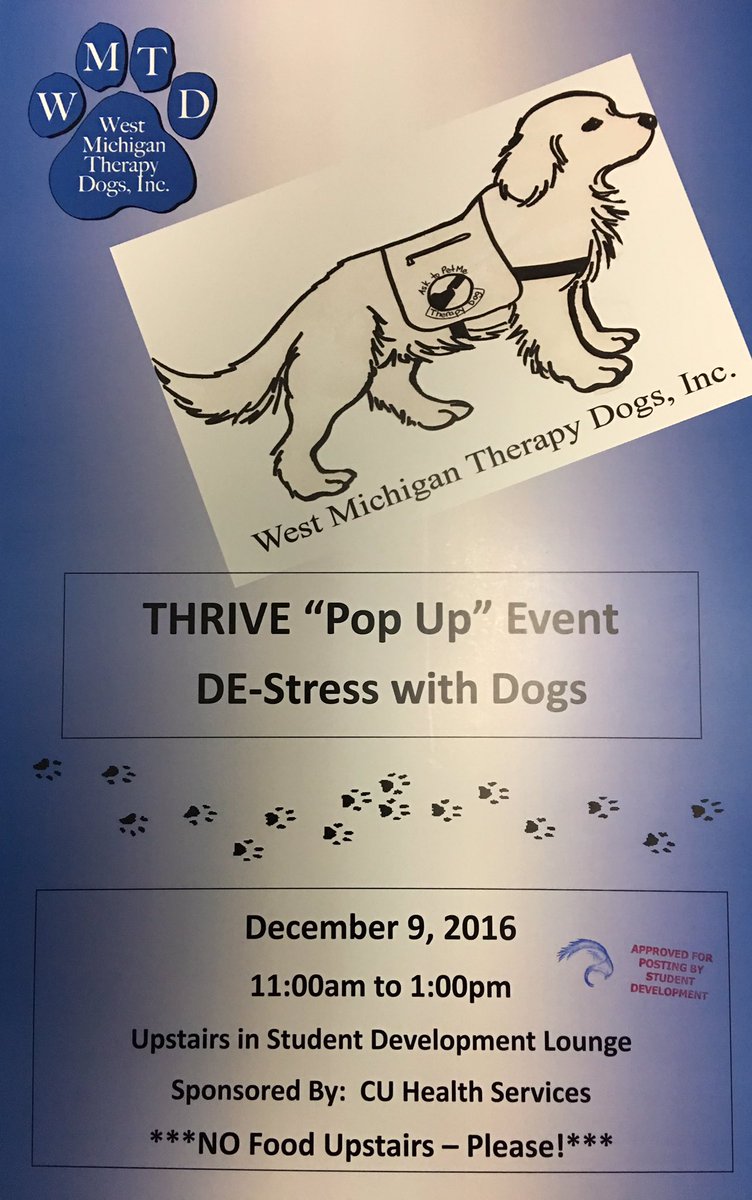 CU_SG's tweet photo. December 9th - DOGS ARE COMING TO CAMPUS! Come pet some Therapy dogs in the upstairs Corum next Friday! 🐶🐕🐩 https://t.co/1KdXJesxvQ