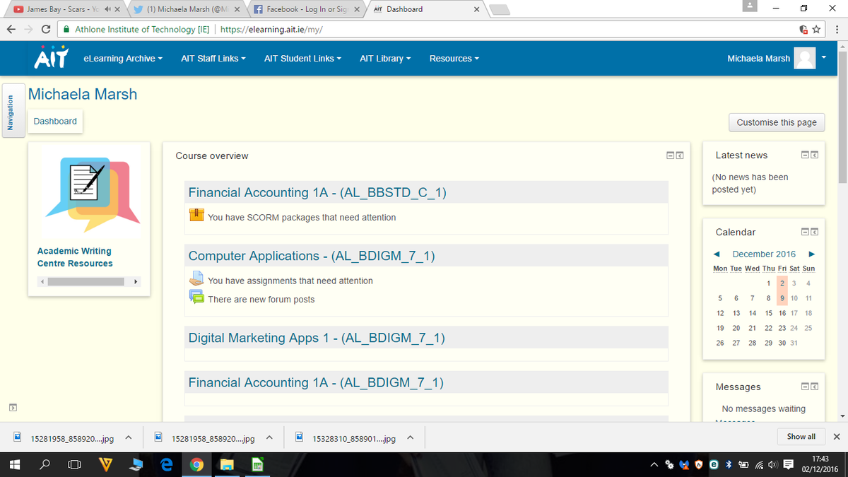 MichaelaAIT's tweet photo. Moodle is a very handy website to have. Missing any notes? Find them here on Moodle. Also find your grades for modules here too #Aitdm #Ait https://t.co/dYuY2NjzQw