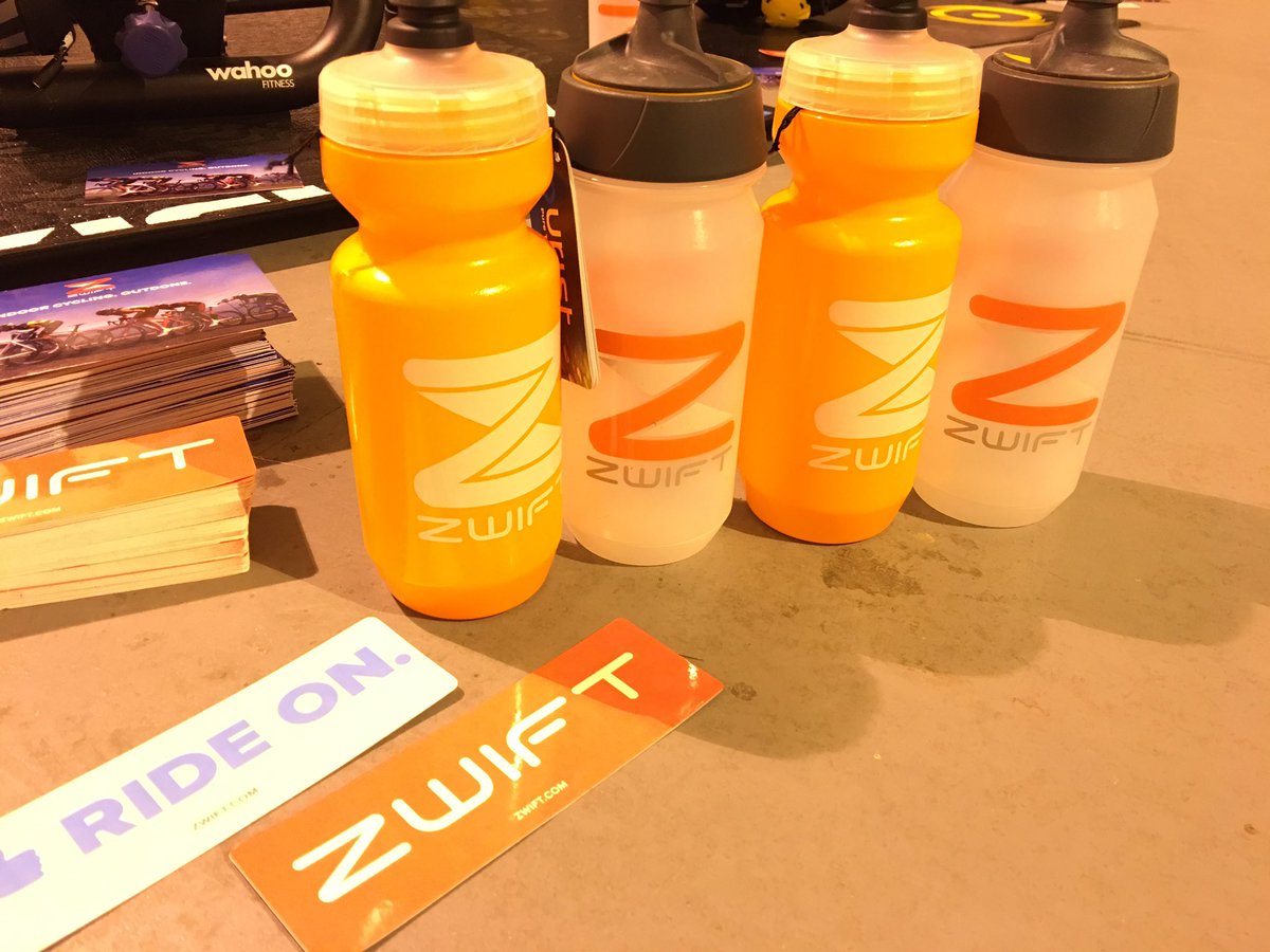 ZwiftCon's tweet photo. @KISSRoadRace use more than your legs to support @PowerOfBicycles #zwiftcon silent auction for @GoZwift bottles signed by @werkdodger &amp; co https://t.co/xzrdxEnJVc