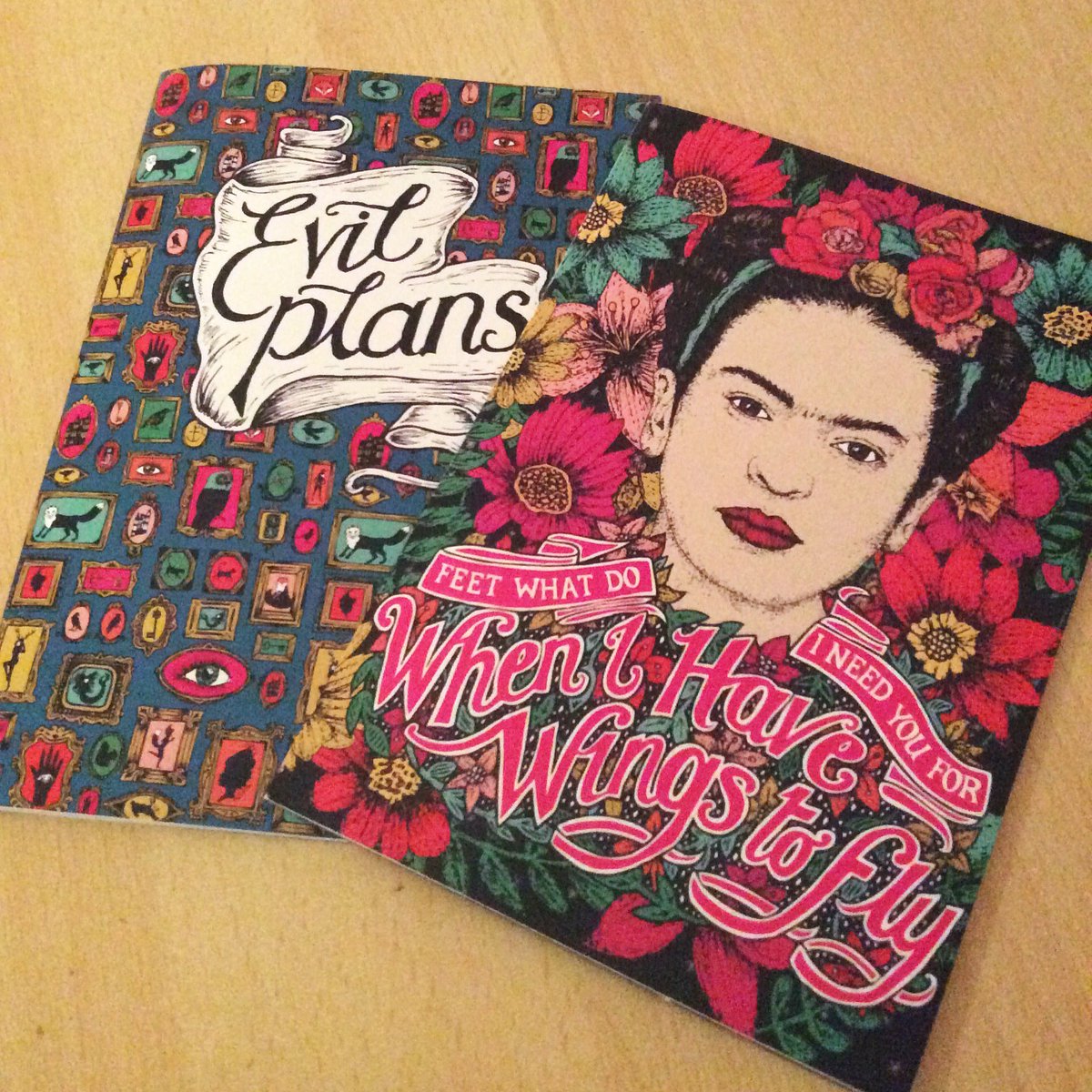 lisalostplots's tweet image. They've arrived! Just in time for the Winter Arts Market tomorrow! Frida Kahlo and Evil Plans notebooks! ✊🎅🏻❄️✨ #wam2016 #fridakahlo