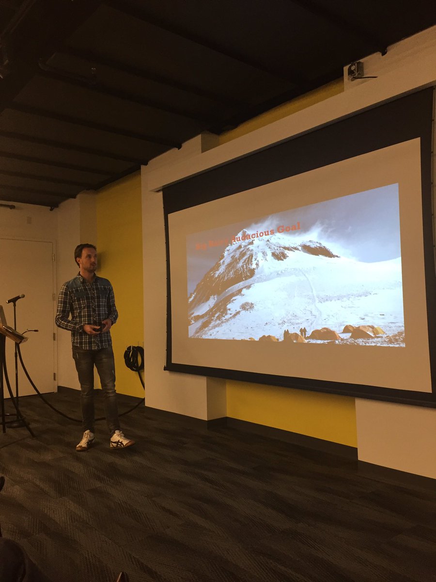 katjaberkhout's tweet photo. Niels van Buren sharing his story of summit Mount Everest. First MS patient on the peak. Very inspiring #bighairyaudaciousgoal #ExecSB https://t.co/pZGuScSHZy