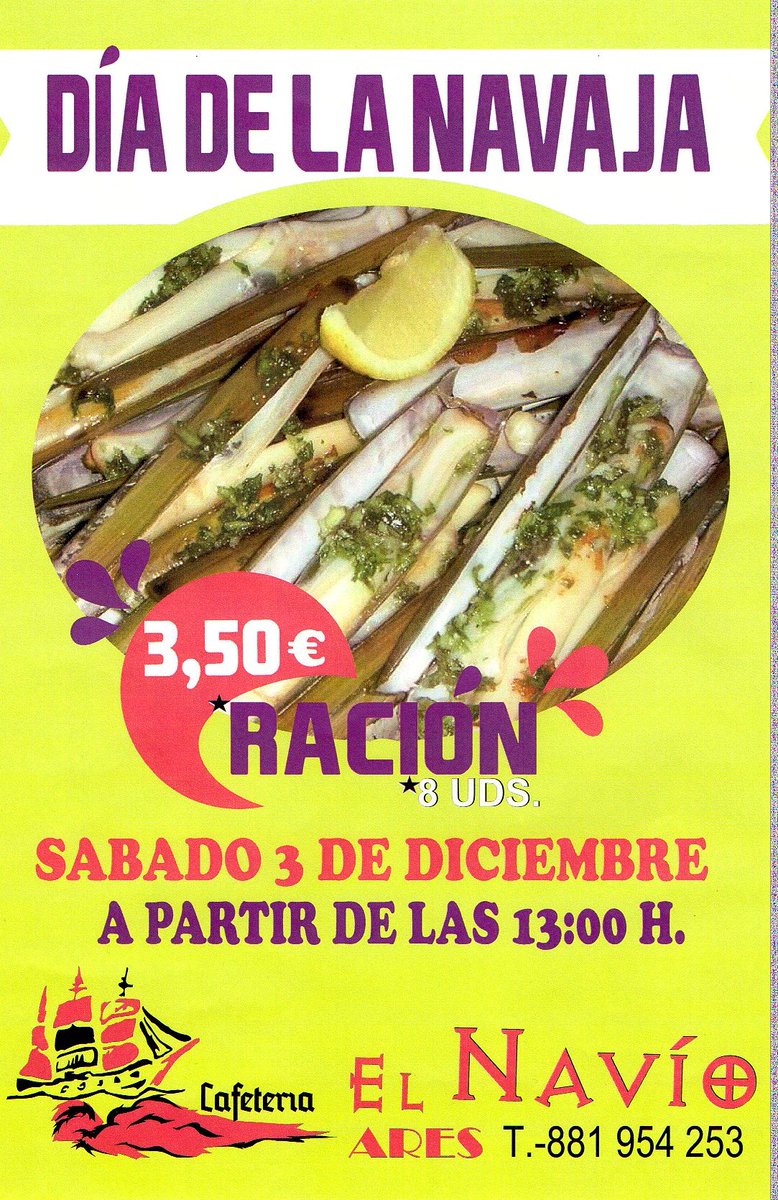 DÍA DA NAVALLA NA CAFETERÍA "EL NAVÍO". SÁBADO 3 DE DECEMBRO.