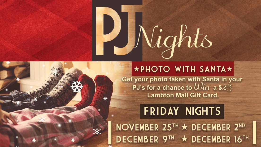 LambtonMall's tweet photo. #PJNight with Santa starts at 6pm TONIGHT! #Sarnia #SantaEvents #LMEvents https://t.co/qOQzqcdvKw