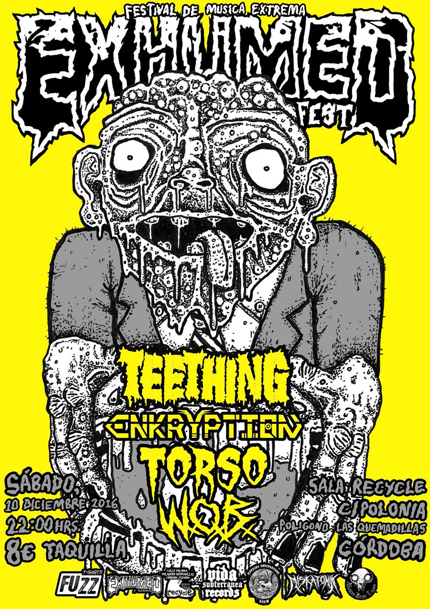 salarecycle's tweet photo. SÁBADO 10 DICIEMBRE 2016: IV EXHUMED festival: TEETHING + TORSO + WxOxBx + ENKRYPTION. A LAS 22:00H / ENTRADA  8€.
https://t.co/lRKBhPVZsz https://t.co/JjAAH29l5m