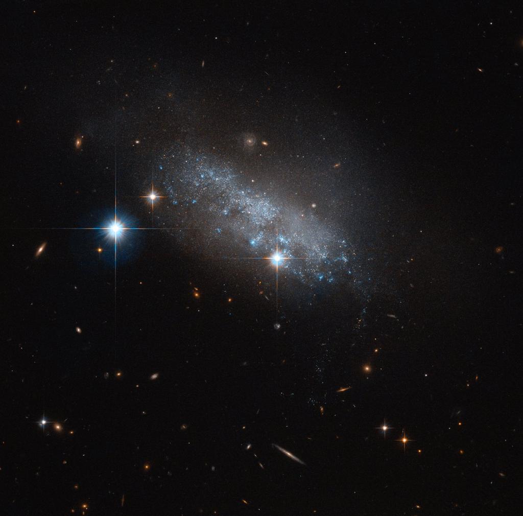 Glimmering in the blackness of space is an irregular galaxy, located some 30 million light-years away: go.nasa.gov/2h34FCl <a href="/NASA_Hubble/">NASA Hubble</a>