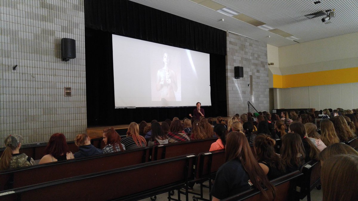 JEMSchooley's tweet photo. Body Image and Eating Disorder presentation to grade 7-10.  Powerful message. @RCDSB @FellowesHighSch #girlsneedtosticktogether https://t.co/MKIHkThH7H