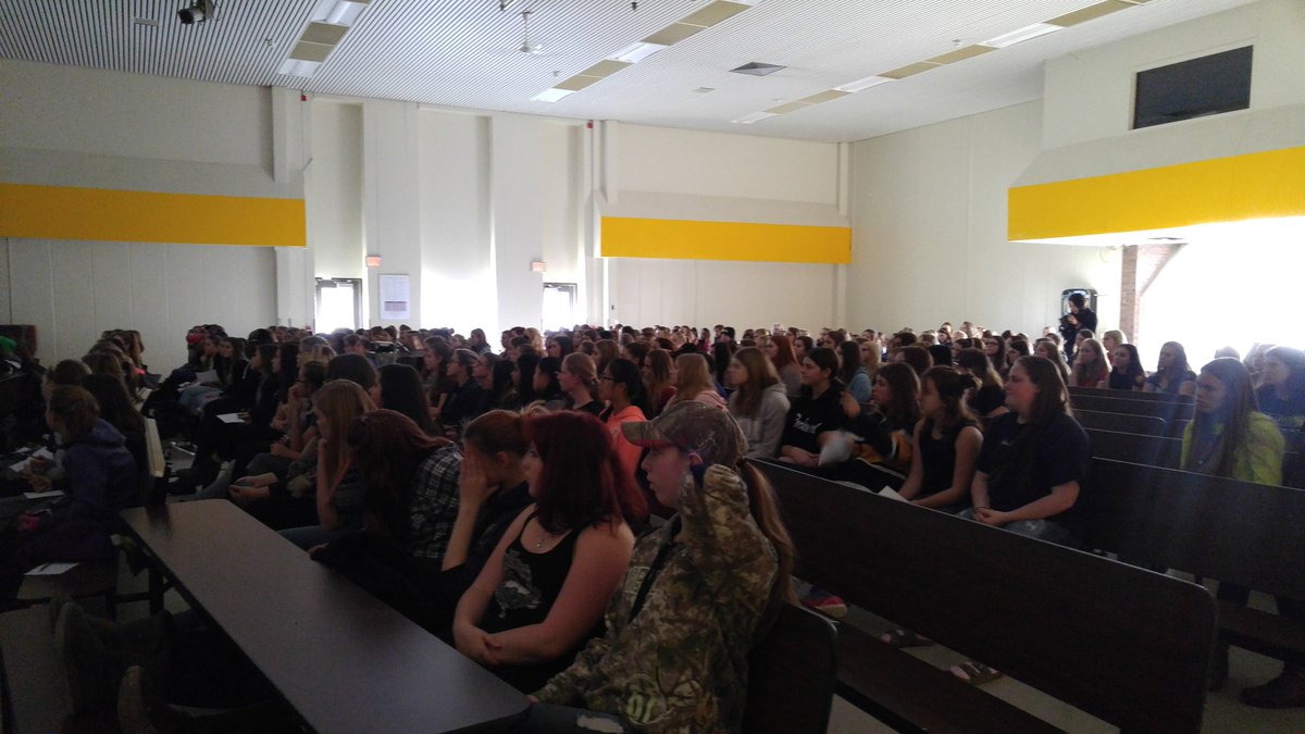 JEMSchooley's tweet photo. Body Image and Eating Disorder presentation to grade 7-10.  Powerful message. @RCDSB @FellowesHighSch #girlsneedtosticktogether https://t.co/MKIHkThH7H
