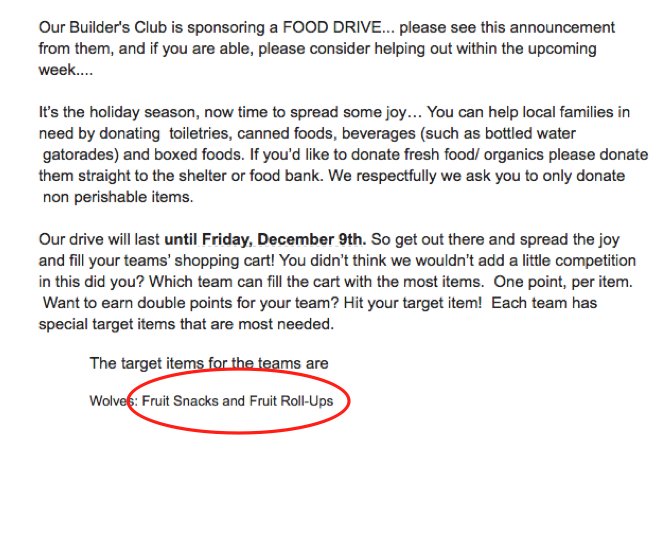 KellerCaponePhD's tweet photo. My son's middle school is sponsoring a food drive. Target item for his team: Fruit snacks and fruit roll ups. #notfruit #diabetes #obestiy https://t.co/94YGeaFflV