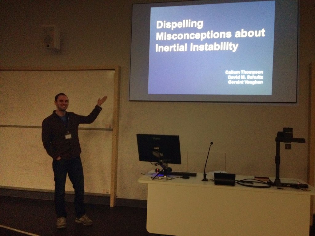 bogdanantonescu's tweet photo. Callum Thompson giving a great talk on his research on inertial instability at #SEESPGRC16. @EAO_DTP https://t.co/NdedgArgws