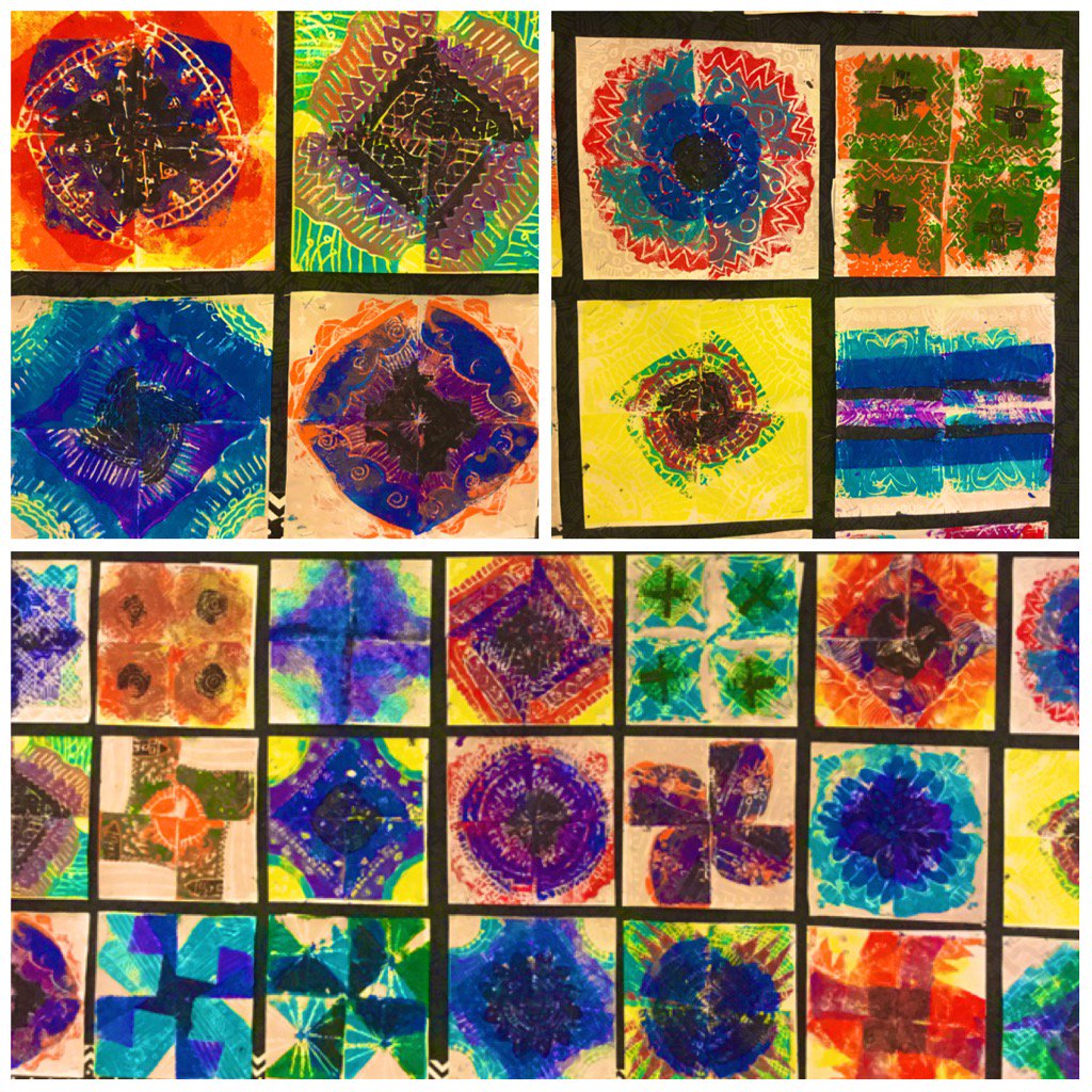 YESartclass's tweet photo. 5th grade students learned about radial design to created mandalas in art class this week! #printmaking #artandmath https://t.co/27lZXDUsjZ