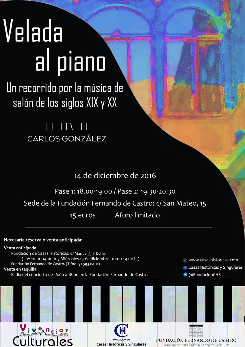 DondeIrEnMadrid's tweet photo. VELADA AL PIANO. Un recorrido por la música de salón de los siglos XIX y XX. By @FundacionCHS #dondeirenMadrid 👌🏼
https://t.co/J5RerGSWvi https://t.co/PywNvpqvoG
