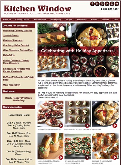 _KitchenWindow's tweet image. ‘Tis the season for food, fun, and frivolity!  We have 6 holiday appetizer recipes for you in our latest newsletter: bit.ly/2ghLvEL
