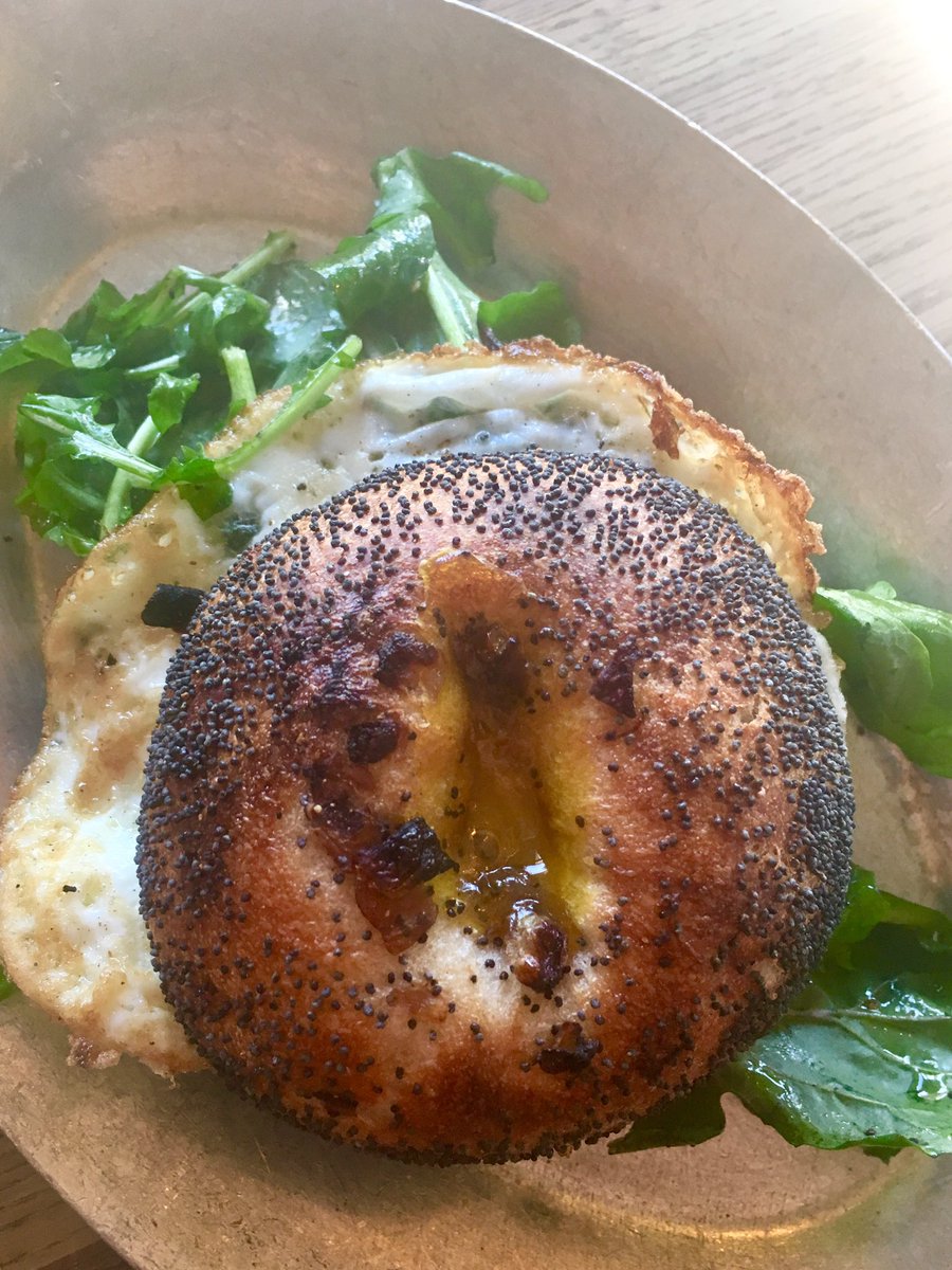 Eggy bialy with bacon. Get it. #VeniceEats #VeniceBeach