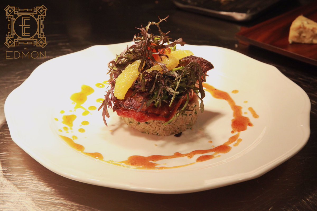 TheEdmonLA's tweet photo. Tasmanian sea trout with red frill mustard, tabouli and apple reduction https://t.co/dwAKUzf2Le #TheEdmon #friday #datenight https://t.co/DC8T4OwDnR