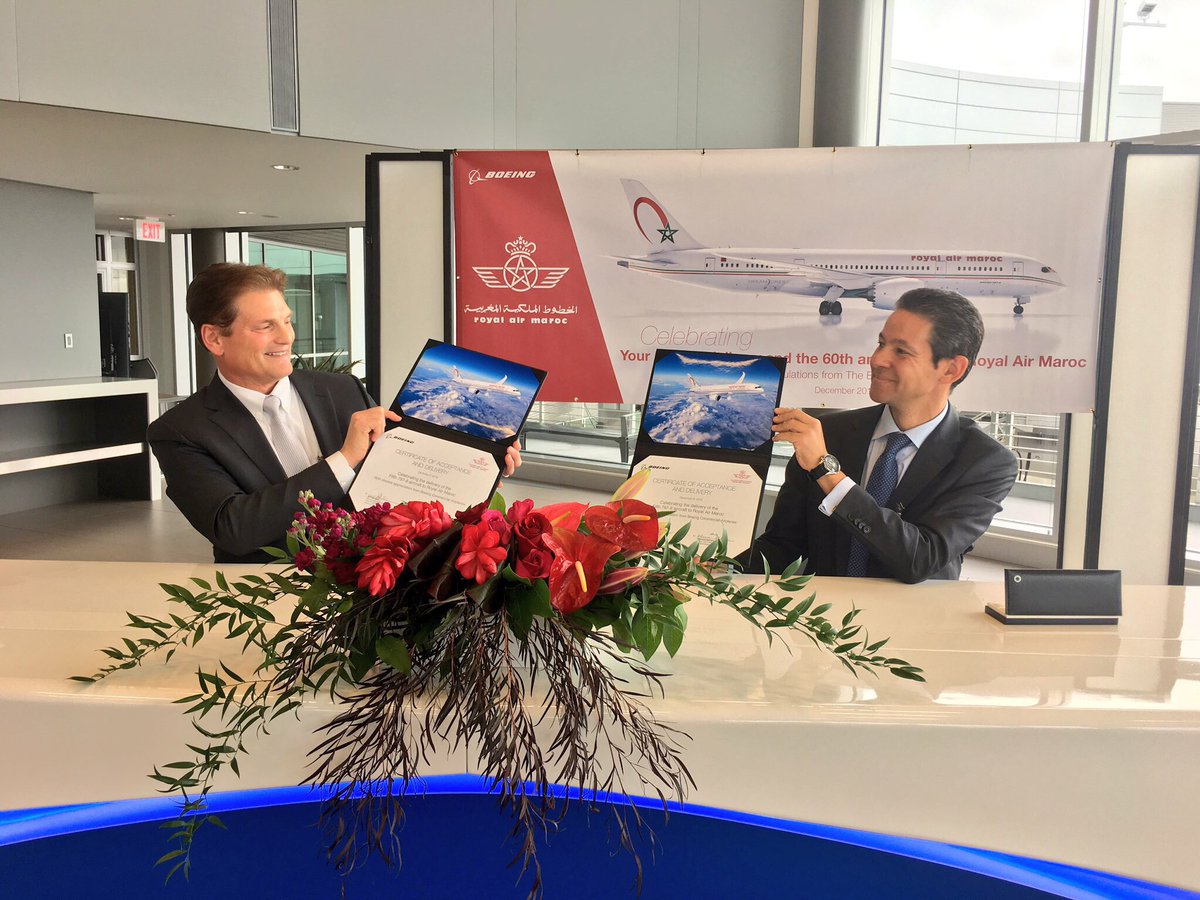 airwaysmagazine's tweet photo. Congratulations @royalairmaroc, you've just signed, cut the ribbon and taken delivery of your fifth @BoeingAirplanes 787-8 Dreamliner! https://t.co/xifn2qFx77