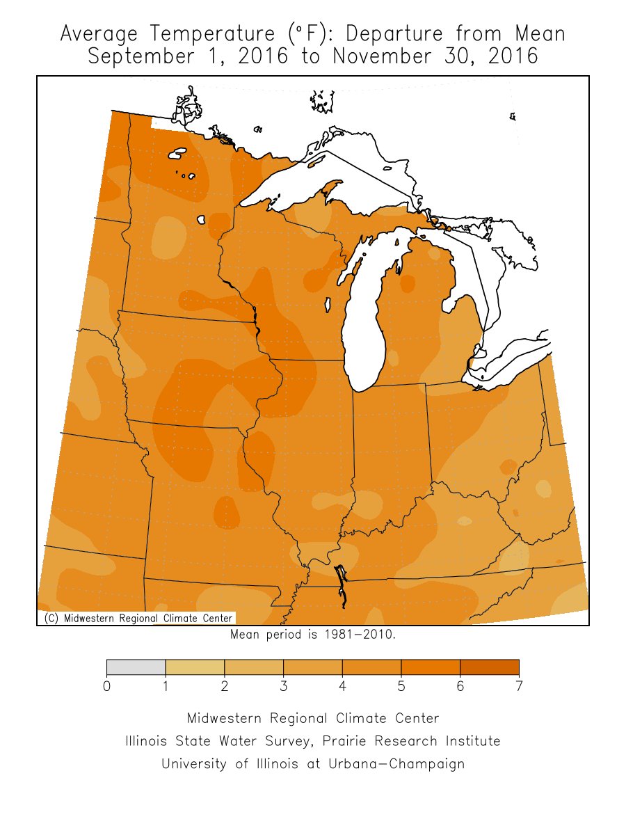 MPRweather's tweet photo. Hey Minnesota. You just lived through the warmest meteorological fall (Sep-Nov) on record! #mnwx https://t.co/iQYgOrlTQm