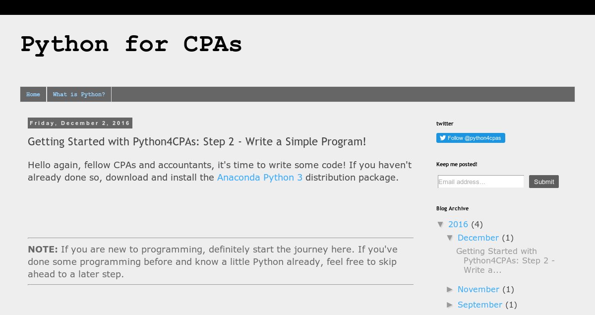 python4cpas's tweet image. #Accounting + #python = endless fun! Who wants to join? python4cpas.com/2016/12/gettin…