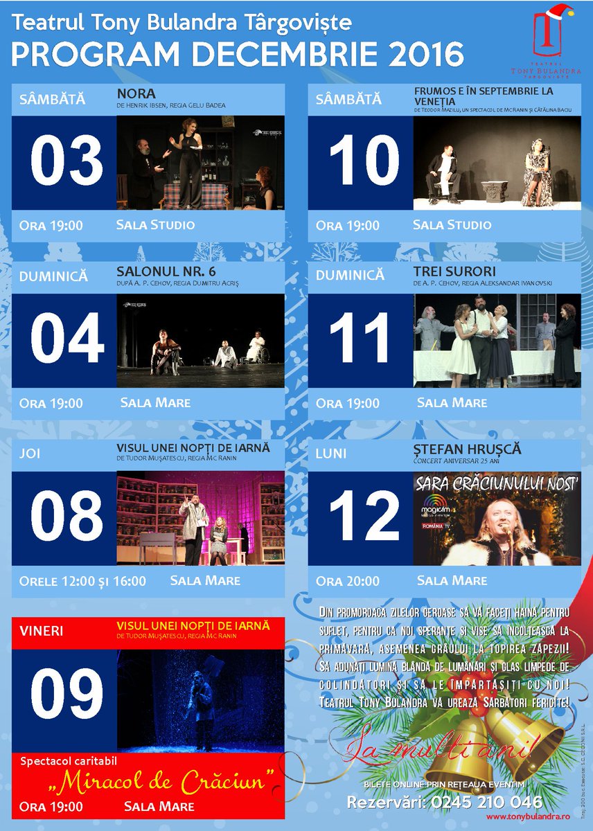 Tony_Bulandra's tweet photo. #TeatrulTonyBulandra #Targoviste #Spectacole #Decembrie2016
Programul spectacolelor din luna decembrie 2016
sursa: https://t.co/bHeLZM1M5m https://t.co/ztZ4XoC2yw