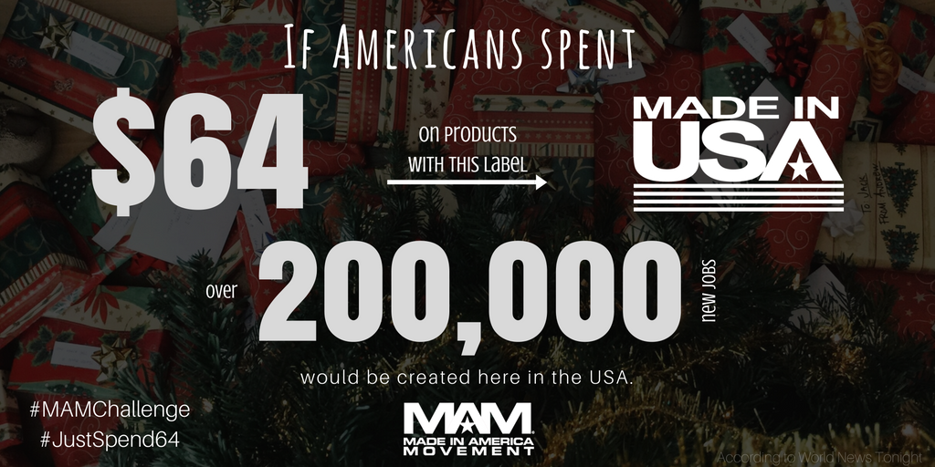 USA_Movement's tweet photo. Buying #AmericanMade + #LocallyMade for #Christmas will help support your local #economy. RT if you agree! #MAMChallenge #JustSpend64 https://t.co/44x2F44P3G