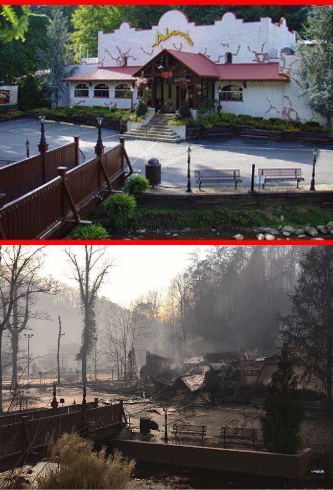 OutKickBets's tweet photo. Before and after pictures of several areas in Sevier County following the wildfire. https://t.co/PR7McfK2Co