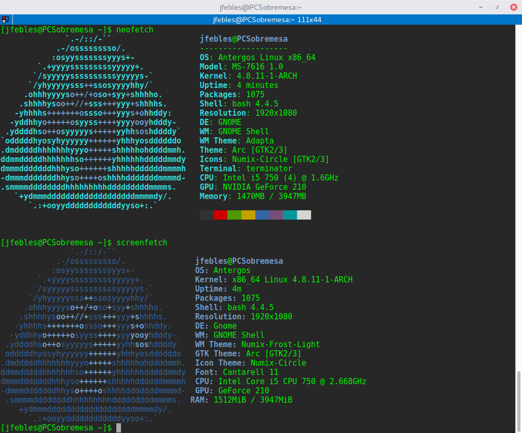 podcastlinux's tweet image. Diferencias entre #neofetch y #screenfetch 🤔🤔🤔