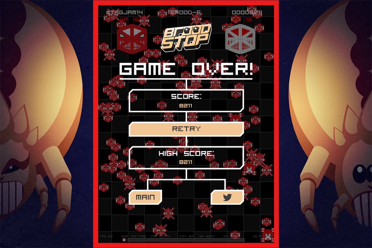 ThumbsBlue's tweet photo. When testing your own game gives you the shits but in that good replayability way. Breeder HP 15 & 12... #BroodStop Origins Mode #Tagjam14 https://t.co/TKAA3vnV6K