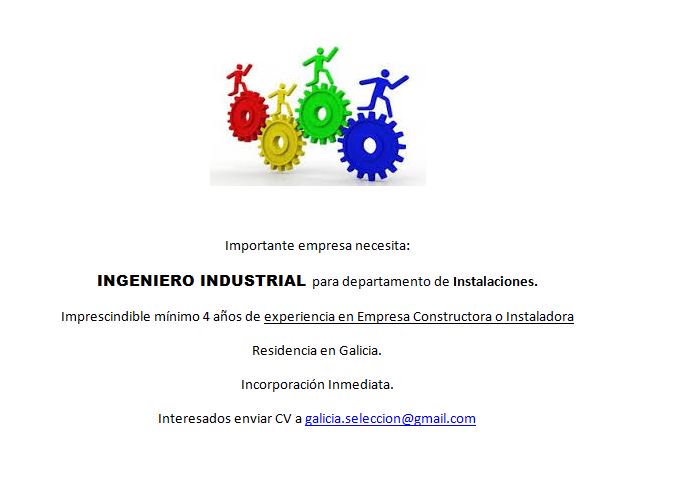 SelectRRHH's tweet image. Se necesita INGENIERO INDUSTRIAL para departamento de INSTALACIONES de IMPORTANTE EMPRESA con sede en Galicia. #IngenieroIndustrial #empleo