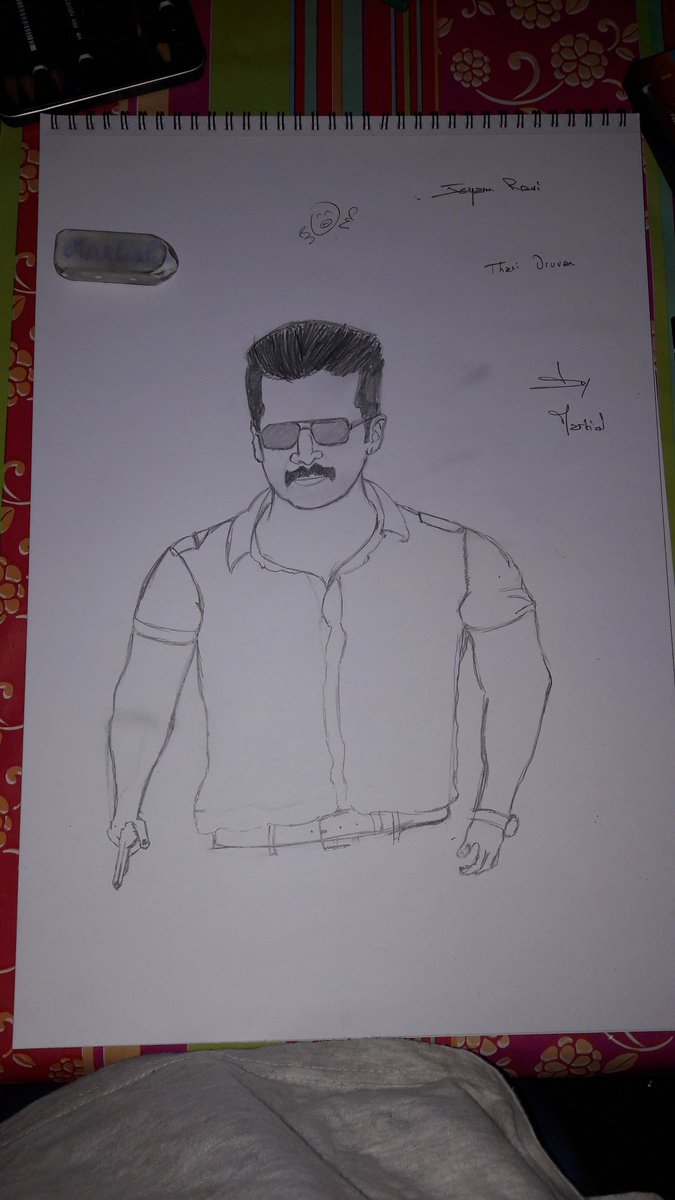 aroquiame's tweet photo. @actor_jayamravi #ThaniOruvan look drawn by me Martial waiting for #Bogan. Another hit album #BoganAudioOn3rdDec @immancomposer @ihansika https://t.co/xg1YNuUaoh