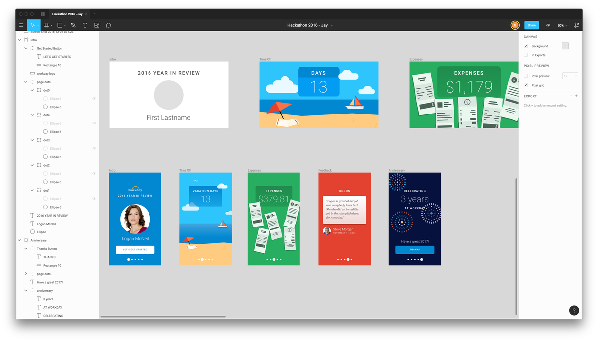 bleeharper's tweet photo. Been using @figmadesign for the Workday Hackathon. Miss Sketch's symbols, but Figma's vector tools make up for it. https://t.co/r1OekVdT3T