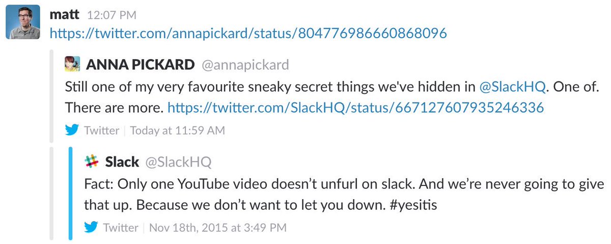 Screenshot of a tweet quote retweeting another tweet, in Slack.
