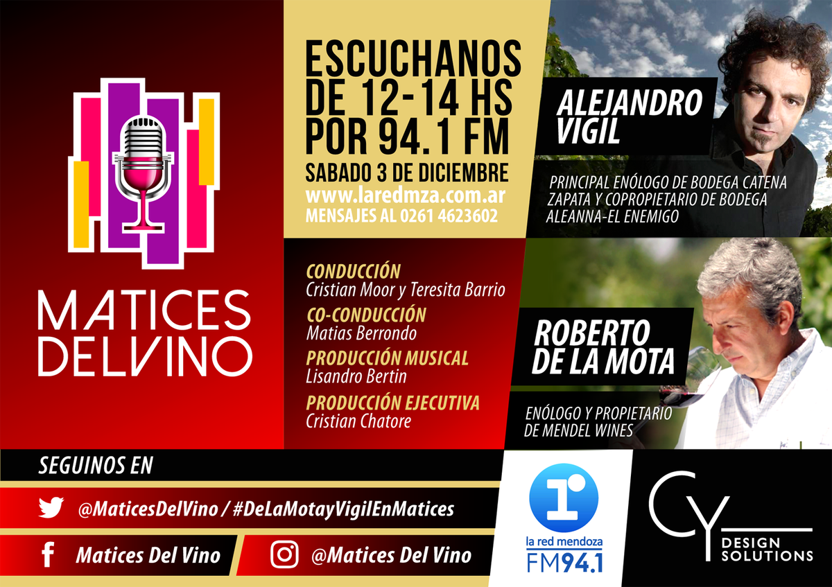 MaticesdelVino's tweet photo. #ULTIMOPROGRAMA #CICLO2016!!! #NoteloPodésPerder Mañana12 #MDV cc @alevigilmalbec @RobertodelaMota @CristianMoor @Terriur @MattBerrondo https://t.co/Tu0MFFYRLV