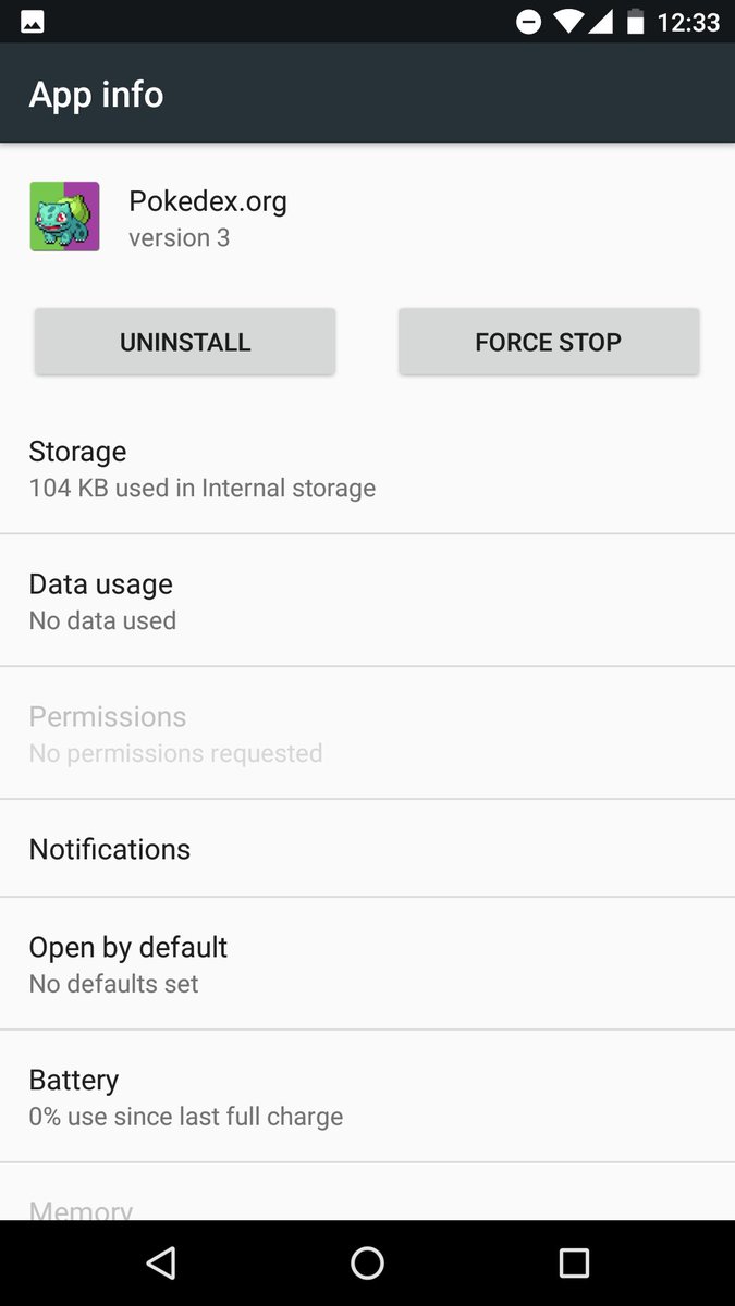Pokedex.org PWA "app info"