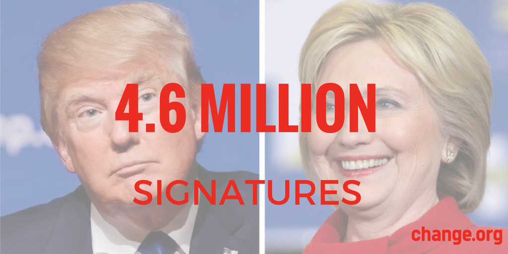 Our biggest. petition. ever. 4.6 million ask the electoral college to elect <a href="/HillaryClinton/">Hillary Clinton</a> as president on Dec 19. bit.ly/2gRotpp