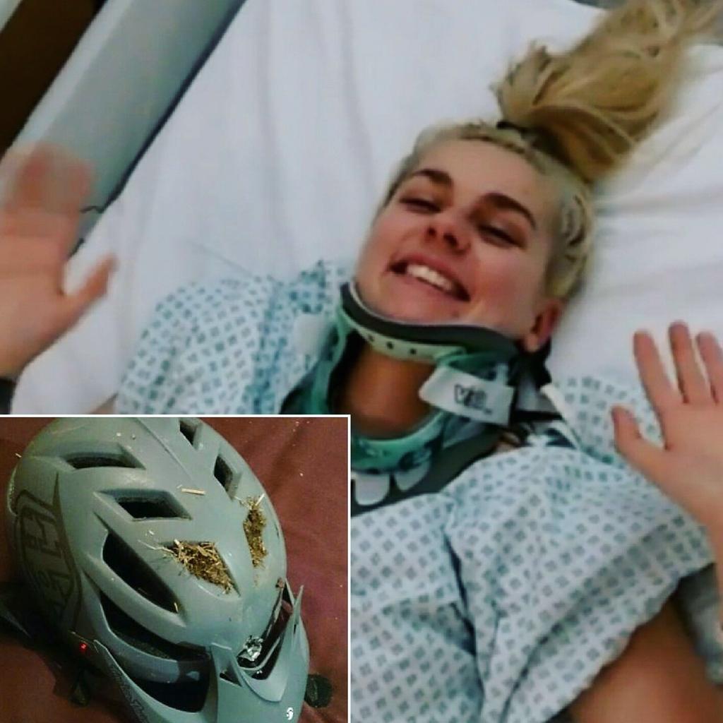 Healing vibes to our friend Robyn, who broke her spine after an off :( Her helmet saved her from being worse...