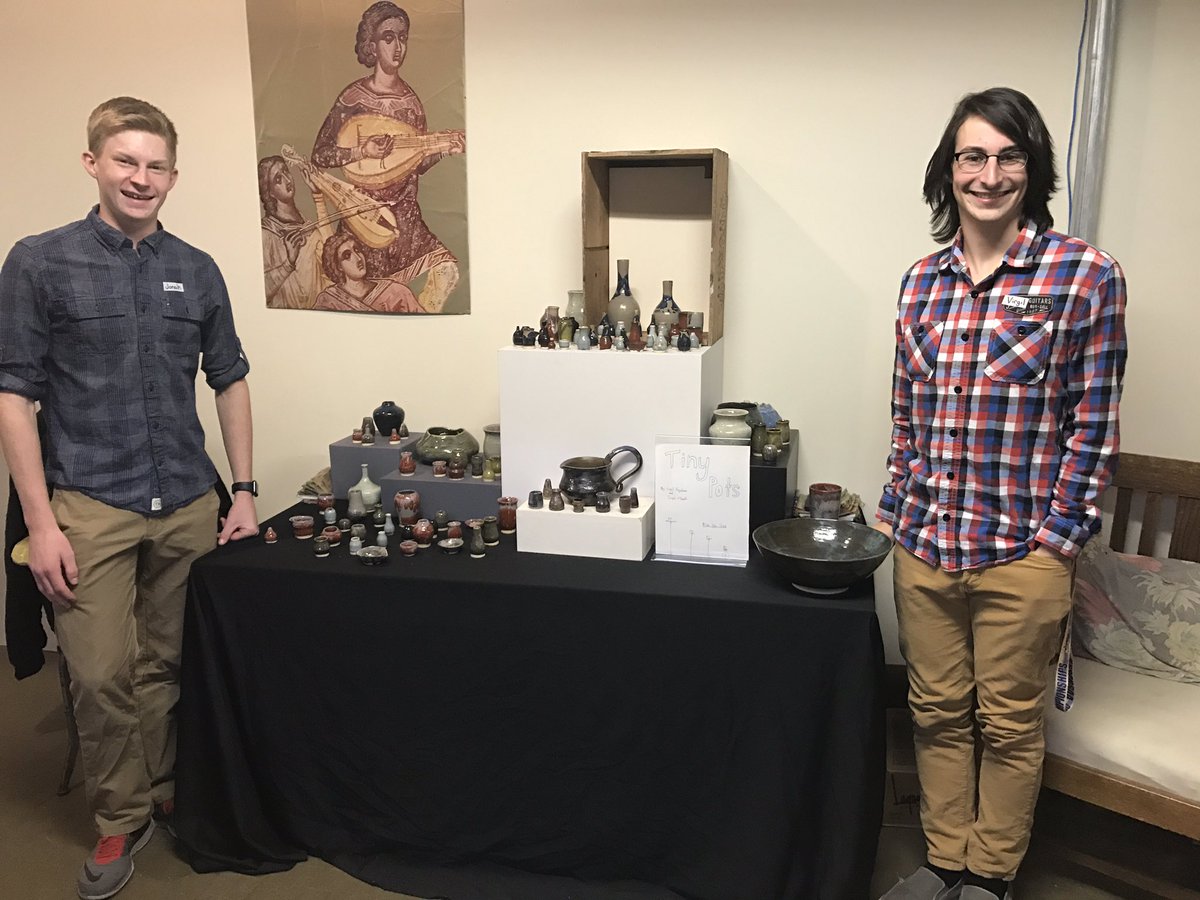 PHSDrMaloney's tweet photo. Checking out PHS artists at the Anderson Arts Holiday Gala. Their "tiny pots" are a HUGE success! :) #tinypots https://t.co/0saQyxS4W5
