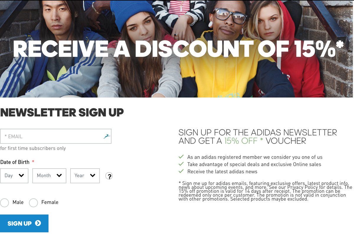 SOLELINKS on Twitter: "Sign up for an adidas newsletter and get a 15% off  discount code =&gt; https://t.co/CVeuQ5g1d5 https://t.co/YucNBFlA1P" /  Twitter