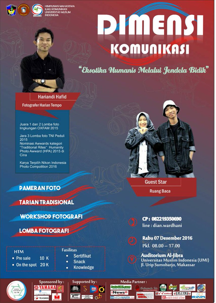 DIMENSI KOMUNIKASI Vol.IV - "Eksotika Humanis Melalui Jendela Bidik"
Rabu, 7 Des'16 at Auditorium Al-Jibra
#DK4
#art&amp;journalist
#photography