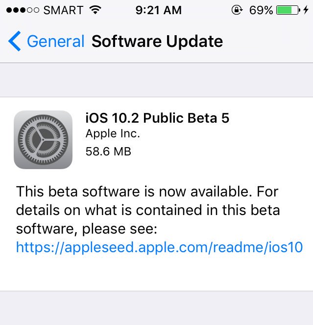 lyndonjohnv's tweet photo. iOS 10.2 Public Beta 5 is now available for download. #iOS102 #iOS102DevBeta5 https://t.co/jjtMcq4rwD