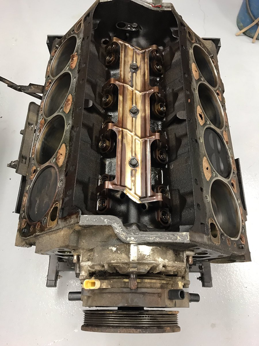 nineyardsdesign's tweet photo. Late night @ChevroletPerf junkyard build is happening to or shop truck. About to install the #hotcams. Hope this motor doesn't 💥 https://t.co/1P0dUeVaBK