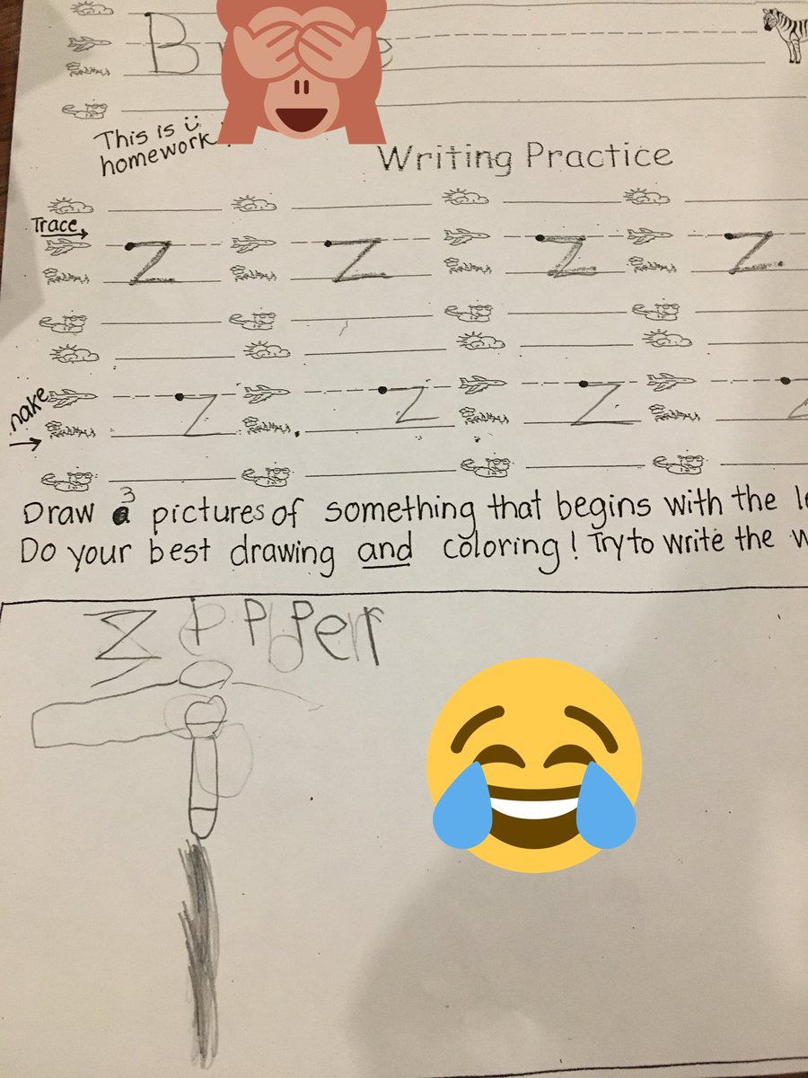 Flirtyfunlashes's tweet photo. My 5 year old's homework. #innocence #zippers #hysterical #cantmakethisshitup https://t.co/t622pcfArR