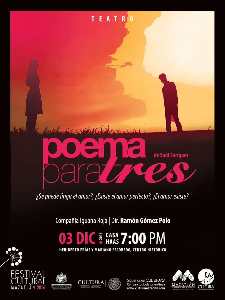 CulturaMazatlan's tweet photo. #TEATRO Este sábado forme parte de "Poema para tres" en #CasaHaas https://t.co/AVmQkfACFK #FCM16 https://t.co/1SXBuM0rrs