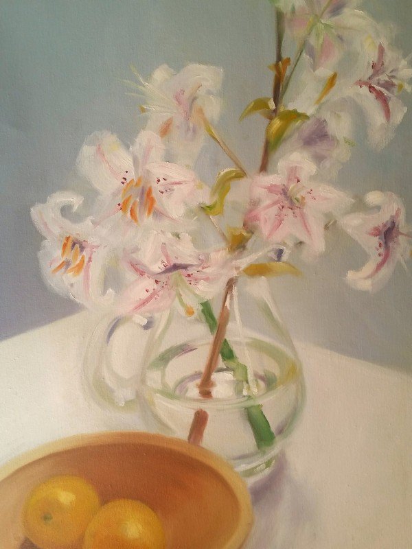 "Lillies" oil on canvas by Juliana Inman @mizblueprint artofday.com/wordpress/?p=7… #TwitterFirstFriday #lillies #floralart