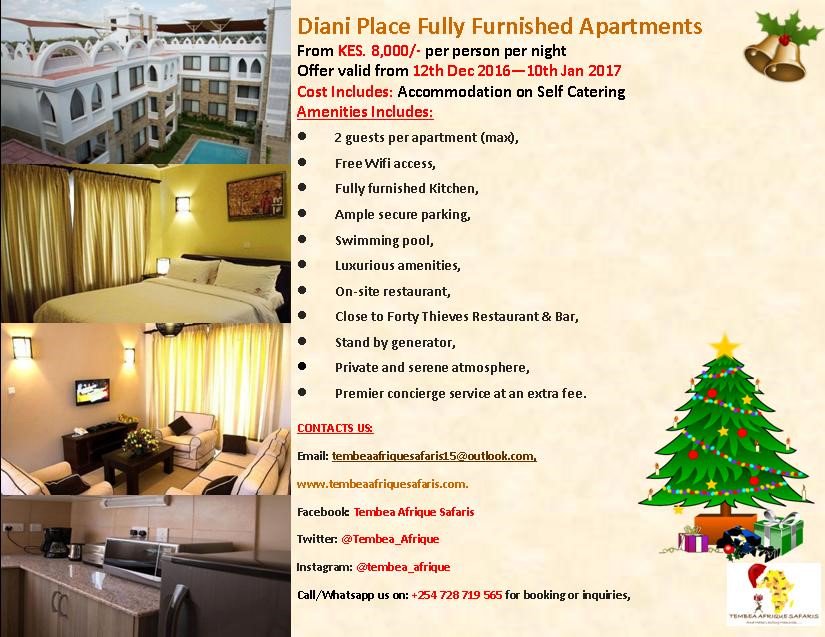 inspiredtobcome's tweet image. #SpecialOffer at #DianiPlace Fully furnished Apartments. Only Kes. 8,000/- PPPN (Residents &amp;amp; Non Residents) #HolidaySeasons #TembeaAfrique