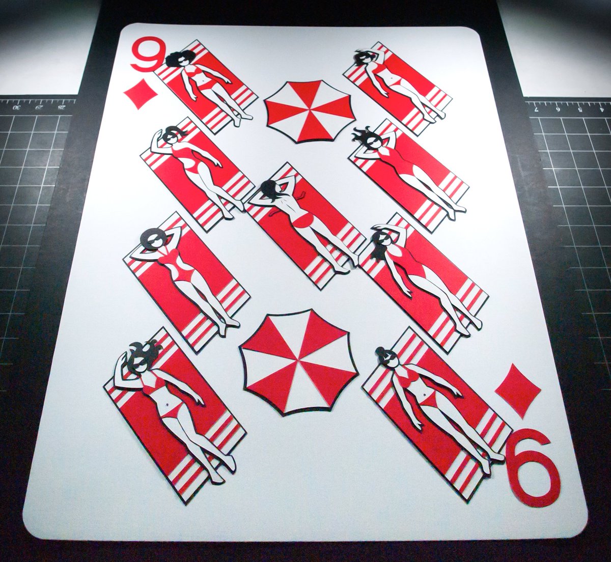 Year 6, Week 48: The Nine of Diamonds. emmanueljose.com #beach #swimsuits #bikinis #fashion #fashionillustration #playingcards #art