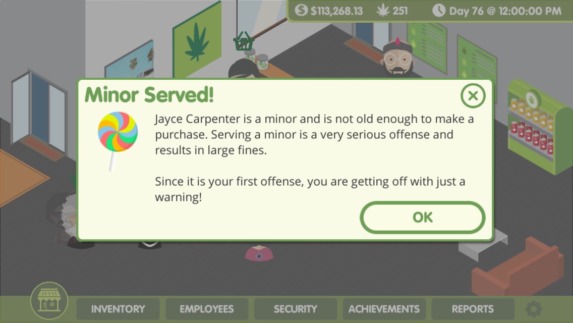 WeedBizGame's tweet photo. Better not serve any minors in ur dispensary! #weed #ganja #legalizeit #bobmarley #colorado #mmj #kush #viceland #hightimes https://t.co/fkePBp69ru