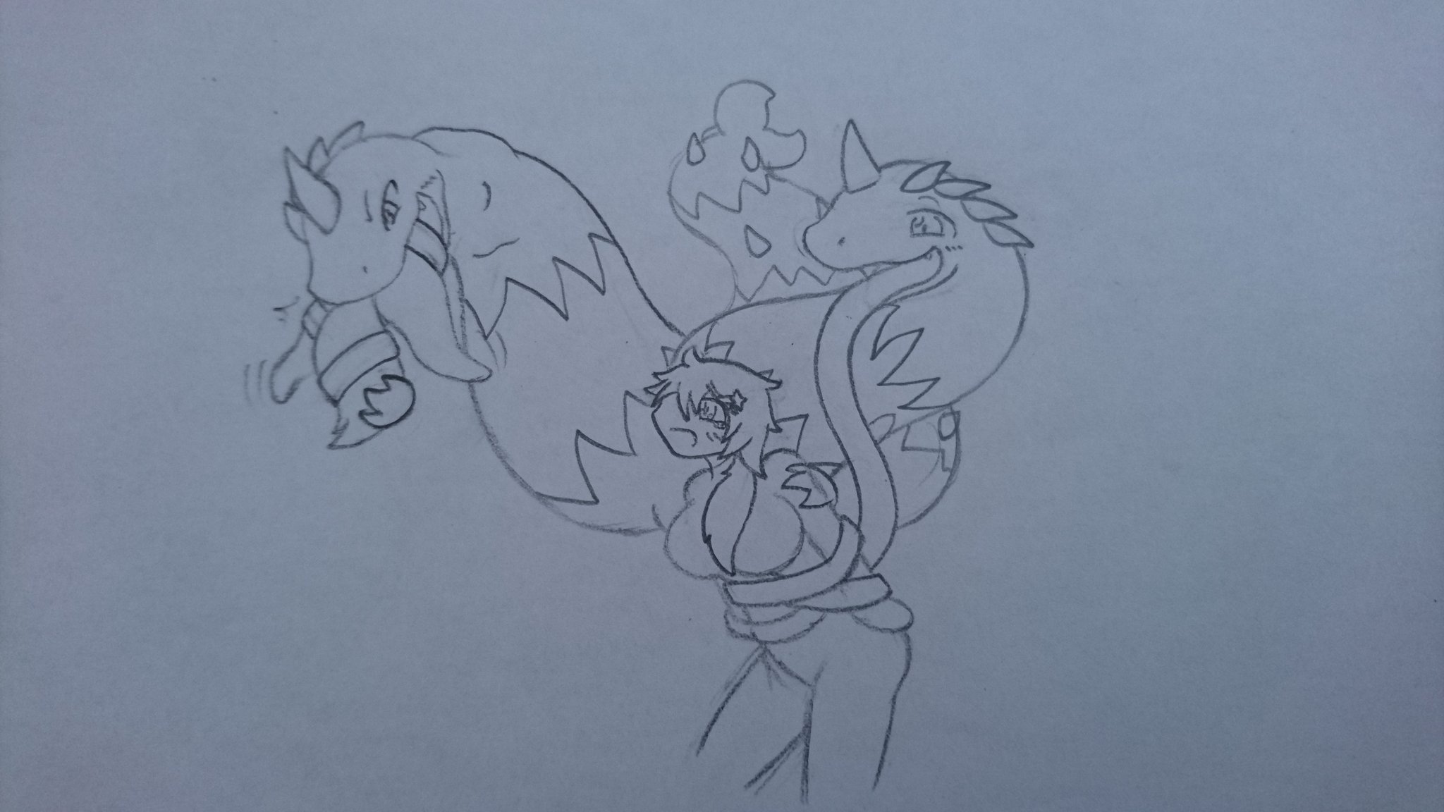 ティル 双頭の蛇モンスターに呑み込まれる犬と女の子 しばらくすると蛇モンスターが卵を産みだした その中から女の子の面影が残る 犬タウロスが出てきた モンスターに変えられたというのにゴキゲンな女の子 よく見ると上半身と下半身の動きがあまり合ってい