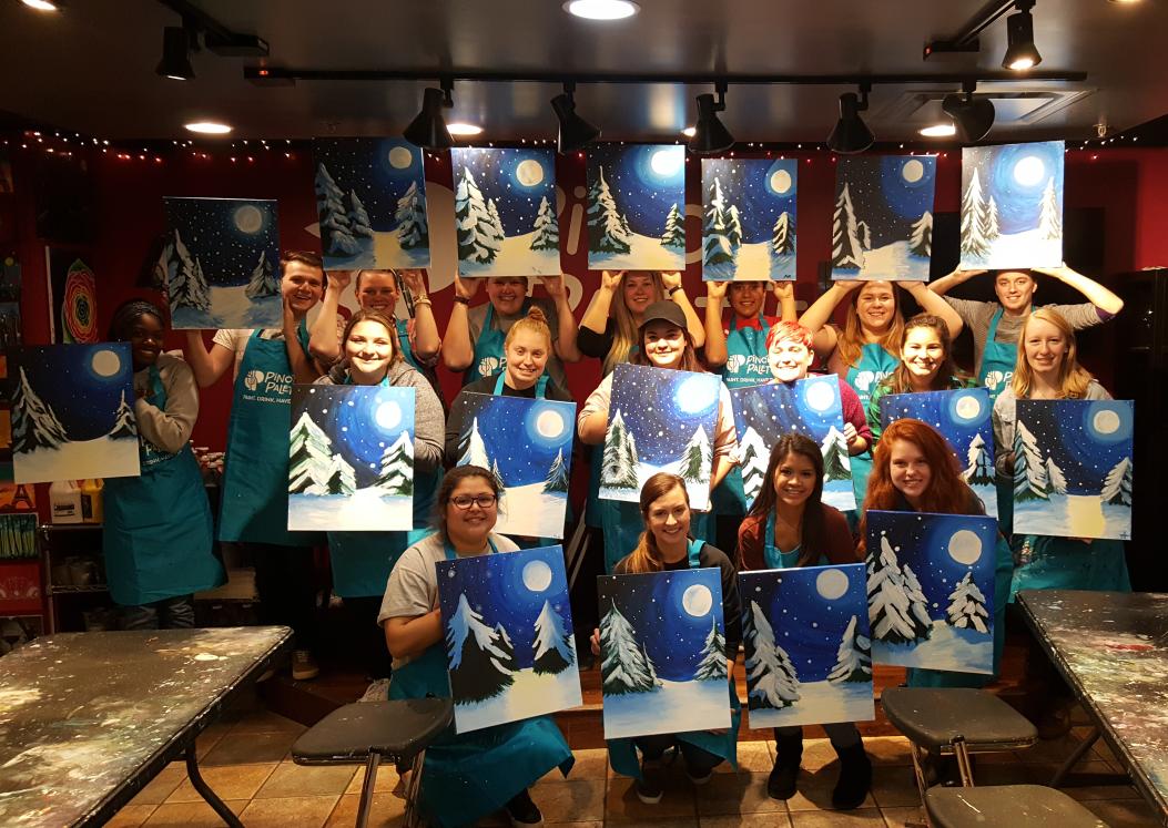 NCCInvolvement's tweet photo. All of our finished #alpinemoon pieces from our D-term Event @PinotsPalette #dterm #painting https://t.co/5r3rWDJq0q